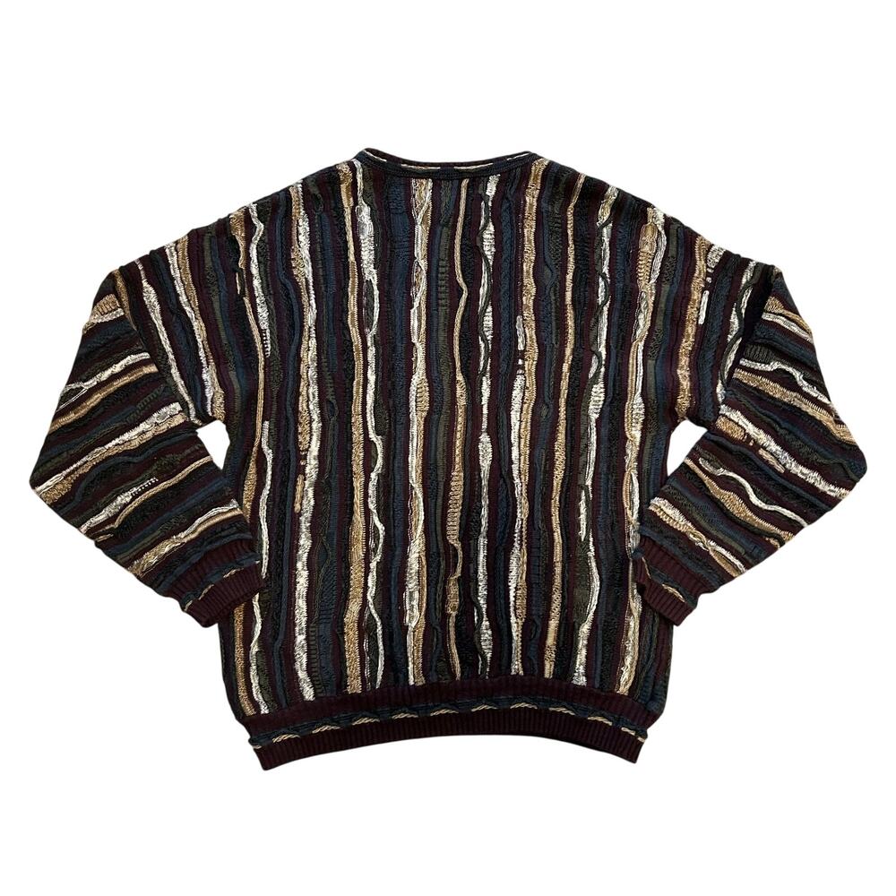 Vintage 90s Earth Tone 3D Textured Knit Coogi Style Sweater Professor Core Large - Picture 2 of 14
